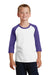 Port & Company PC55YRS Youth Core Moisture Wicking 3/4 Sleeve Crewneck T-Shirt White/Purple Front