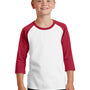 Port & Company Youth Core Moisture Wicking 3/4 Sleeve Crewneck T-Shirt - White/Red