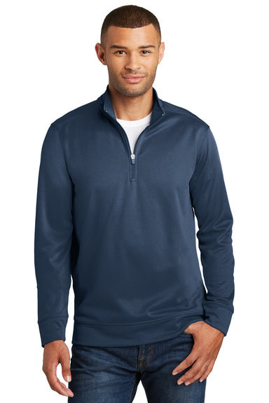 Port & Company PC590Q Mens Dry Zone Performance Moisture Wicking Fleece 1/4 Zip Sweatshirt Navy Blue Front