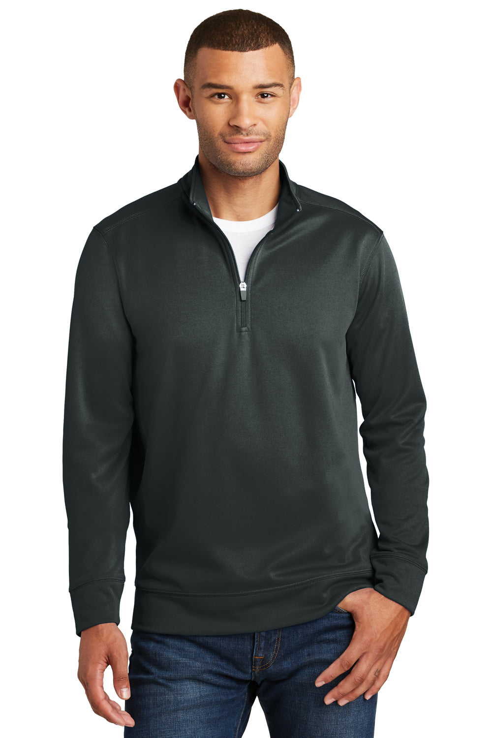 Port & Company PC590Q Mens Dry Zone Performance Moisture Wicking Fleece 1/4 Zip Sweatshirt Black Front