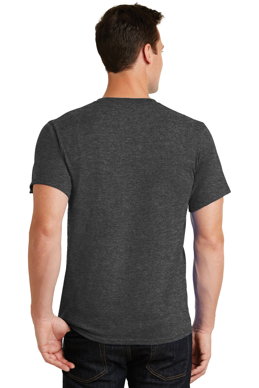 Port & Company PC61 Mens Essential Short Sleeve Crewneck T-Shirt Heather Dark Grey Back