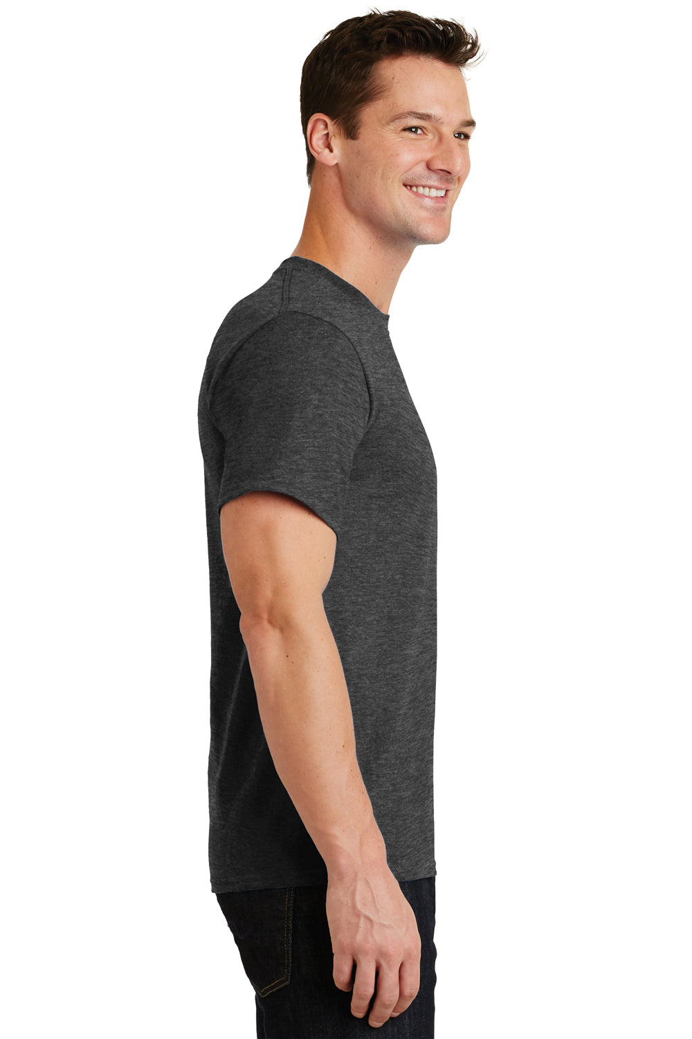 Port & Company PC61 Mens Essential Short Sleeve Crewneck T-Shirt Heather Dark Grey Side