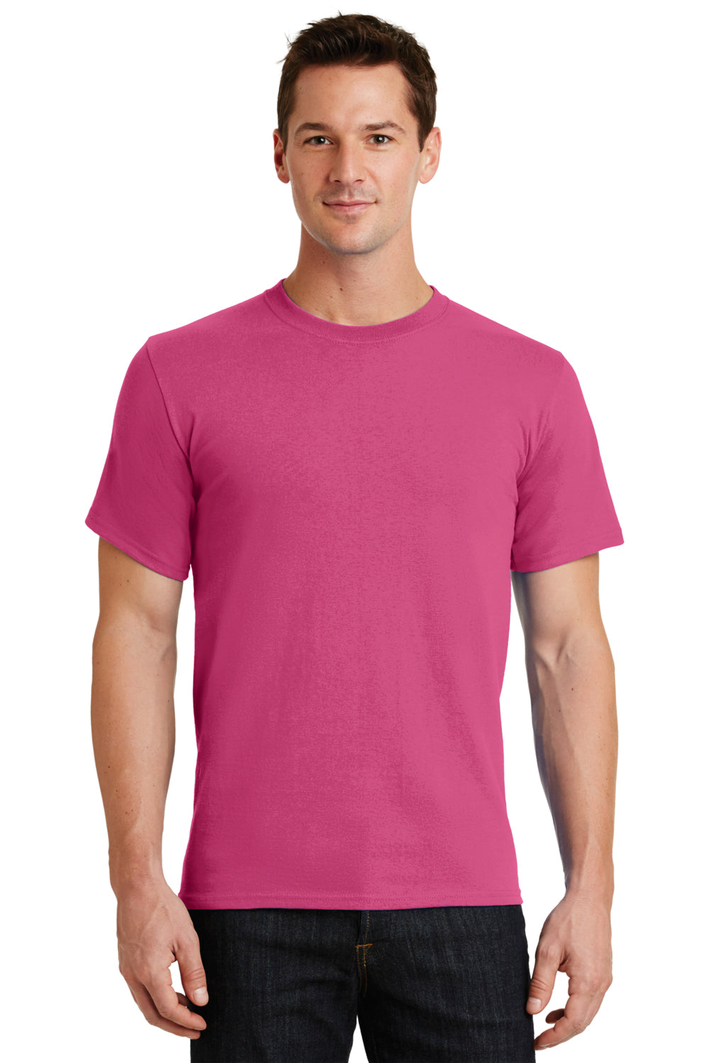 Port & Company PC61 Mens Essential Short Sleeve Crewneck T-Shirt Sangria Pink Front