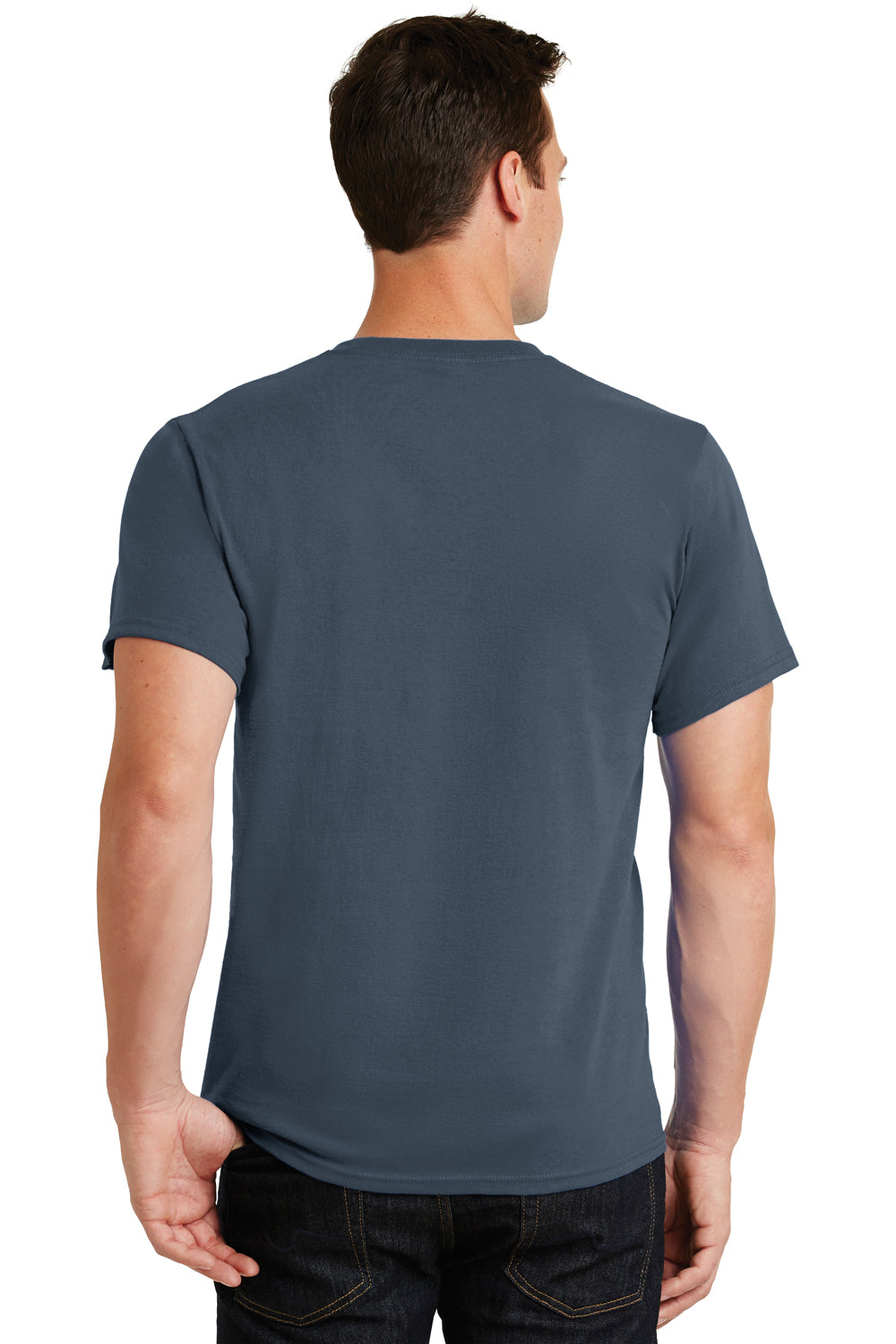 Port & Company PC61 Mens Essential Short Sleeve Crewneck T-Shirt Steel Blue Back
