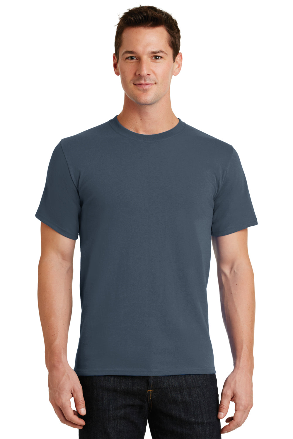 Port & Company PC61 Mens Essential Short Sleeve Crewneck T-Shirt Steel Blue Front