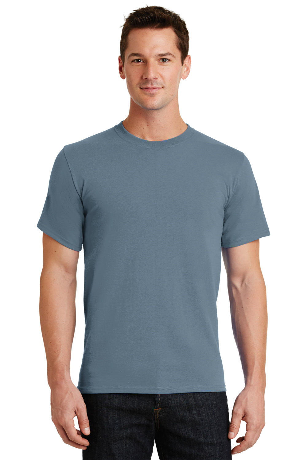 Port & Company PC61 Mens Essential Short Sleeve Crewneck T-Shirt Stonewashed Blue Front