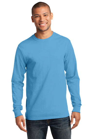 Port & Company PC61LS Mens Essential Long Sleeve Crewneck T-Shirt Aqua Blue Front
