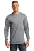 Port & Company PC61LS Mens Essential Long Sleeve Crewneck T-Shirt Heather Grey Front