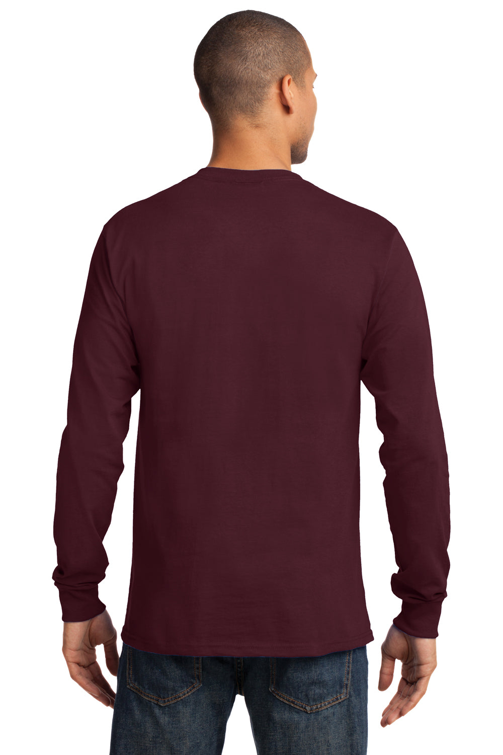 Port & Company PC61LS Mens Essential Long Sleeve Crewneck T-Shirt Maroon Back