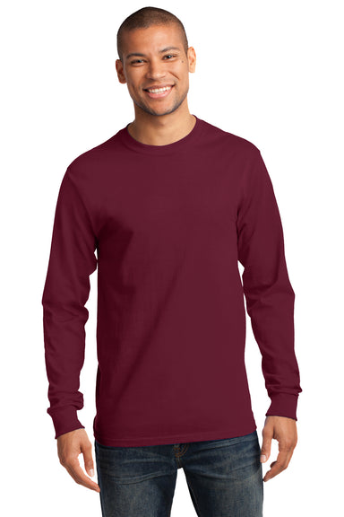 Port & Company PC61LS Mens Essential Long Sleeve Crewneck T-Shirt Cardinal Red Front