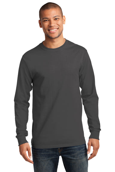 Port & Company PC61LS Mens Essential Long Sleeve Crewneck T-Shirt Charcoal Grey Front