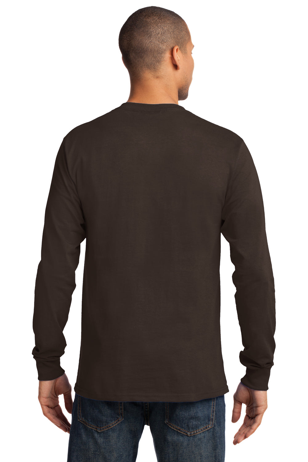 Port & Company PC61LS Mens Essential Long Sleeve Crewneck T-Shirt Chocolate Brown Back