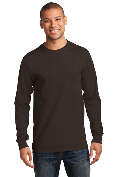 Port & Company PC61LS Mens Essential Long Sleeve Crewneck T-Shirt Chocolate Brown Front
