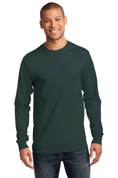 Port & Company PC61LS Mens Essential Long Sleeve Crewneck T-Shirt Dark Green Front