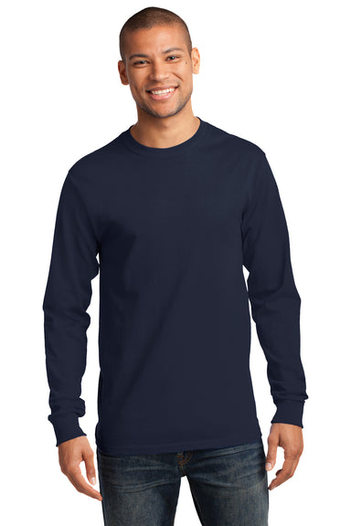 Port & Company PC61LS Mens Essential Long Sleeve Crewneck T-Shirt Deep Navy Blue Front