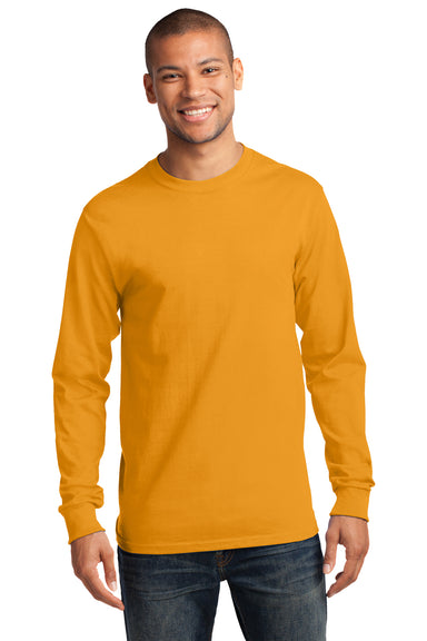 Port & Company PC61LS Mens Essential Long Sleeve Crewneck T-Shirt Gold Front