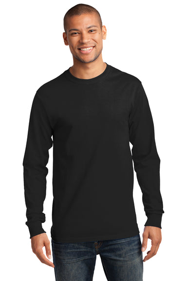 Port & Company PC61LS Mens Essential Long Sleeve Crewneck T-Shirt Black Front