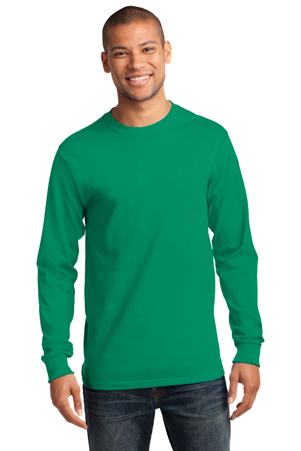 Port & Company PC61LS Mens Essential Long Sleeve Crewneck T-Shirt Kelly Green Front