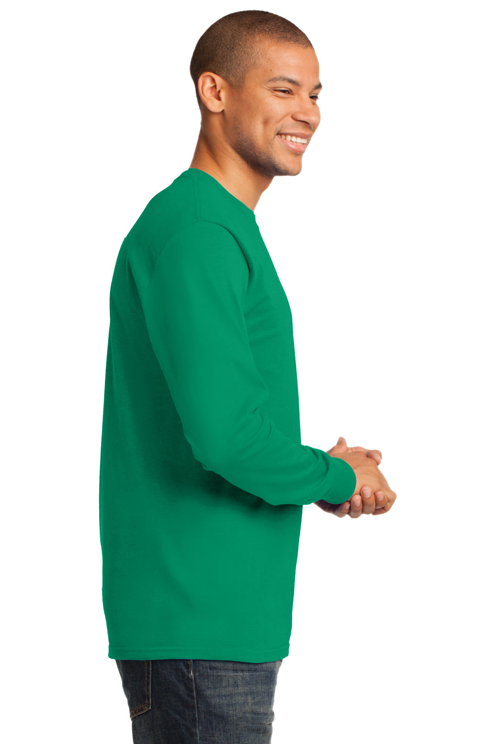 Port & Company PC61LS Mens Essential Long Sleeve Crewneck T-Shirt Kelly Green Side