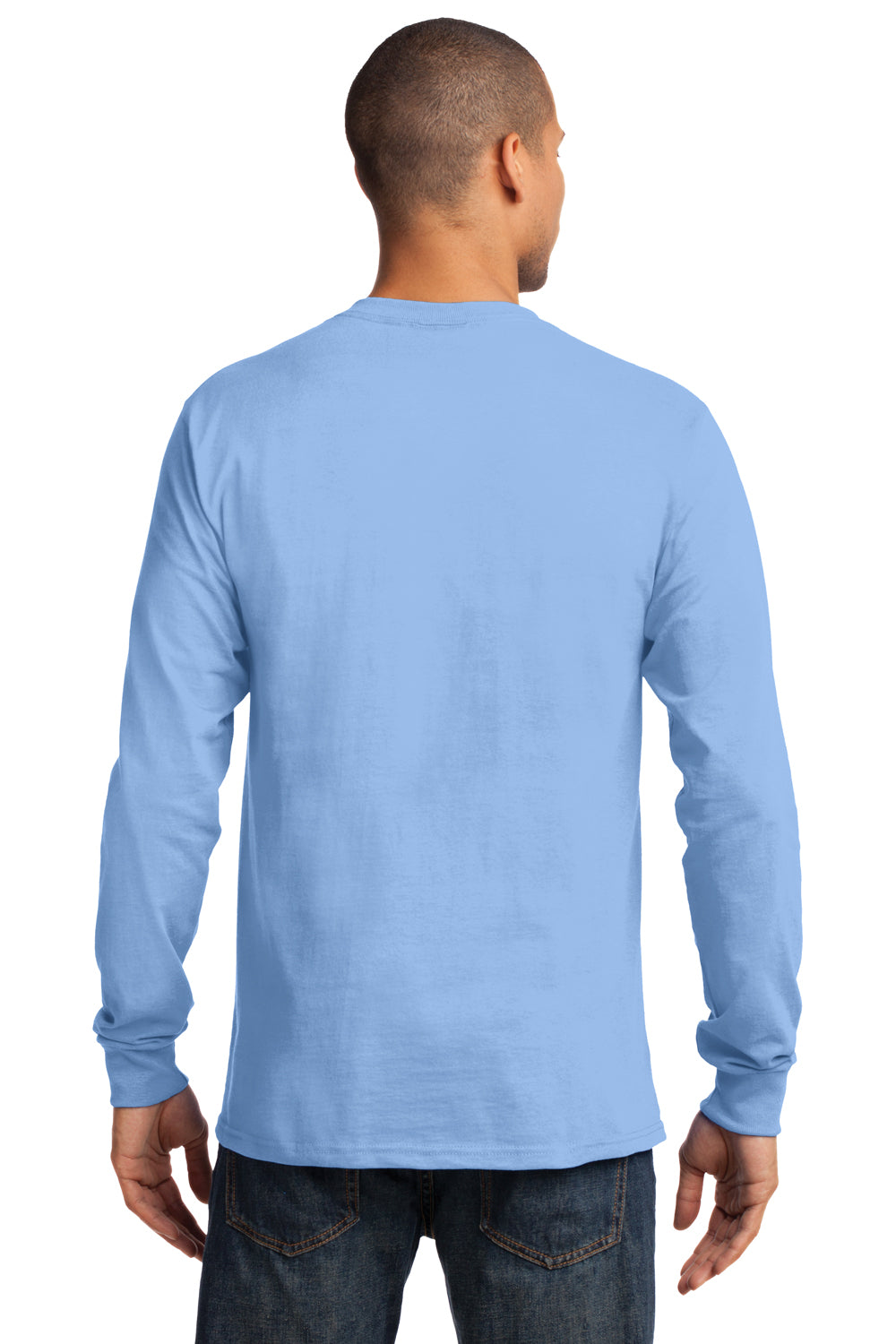 Port & Company PC61LS Mens Essential Long Sleeve Crewneck T-Shirt Light Blue Back
