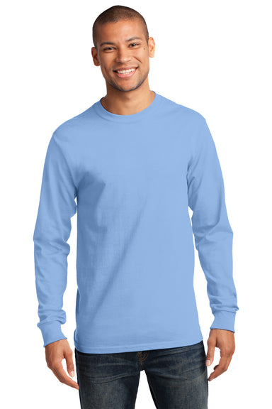 Port & Company PC61LS Mens Essential Long Sleeve Crewneck T-Shirt Light Blue Front