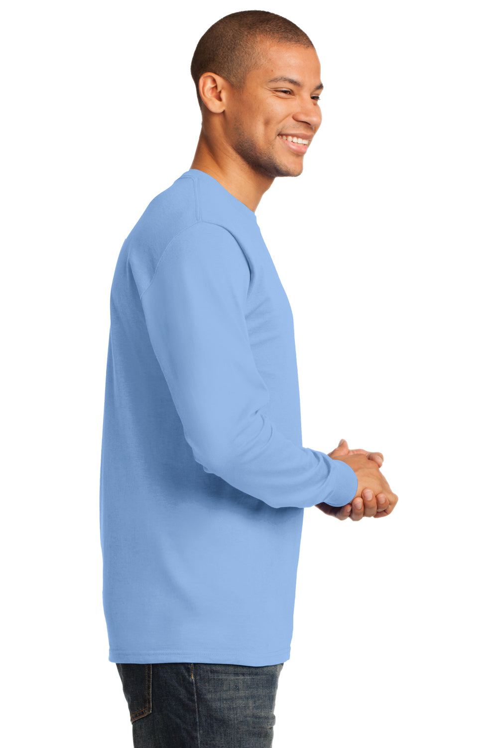 Port & Company PC61LS Mens Essential Long Sleeve Crewneck T-Shirt Light Blue Side