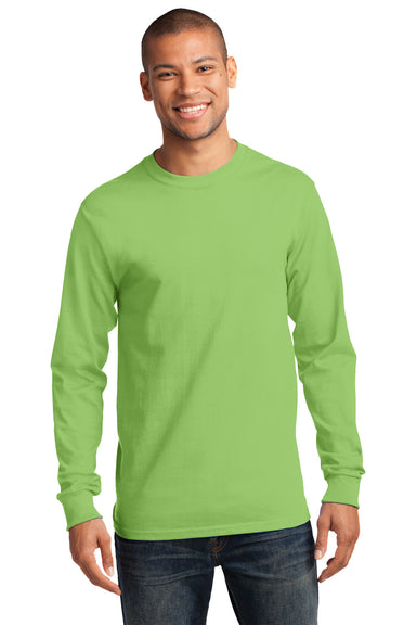 Port & Company PC61LS Mens Essential Long Sleeve Crewneck T-Shirt Lime Green Front