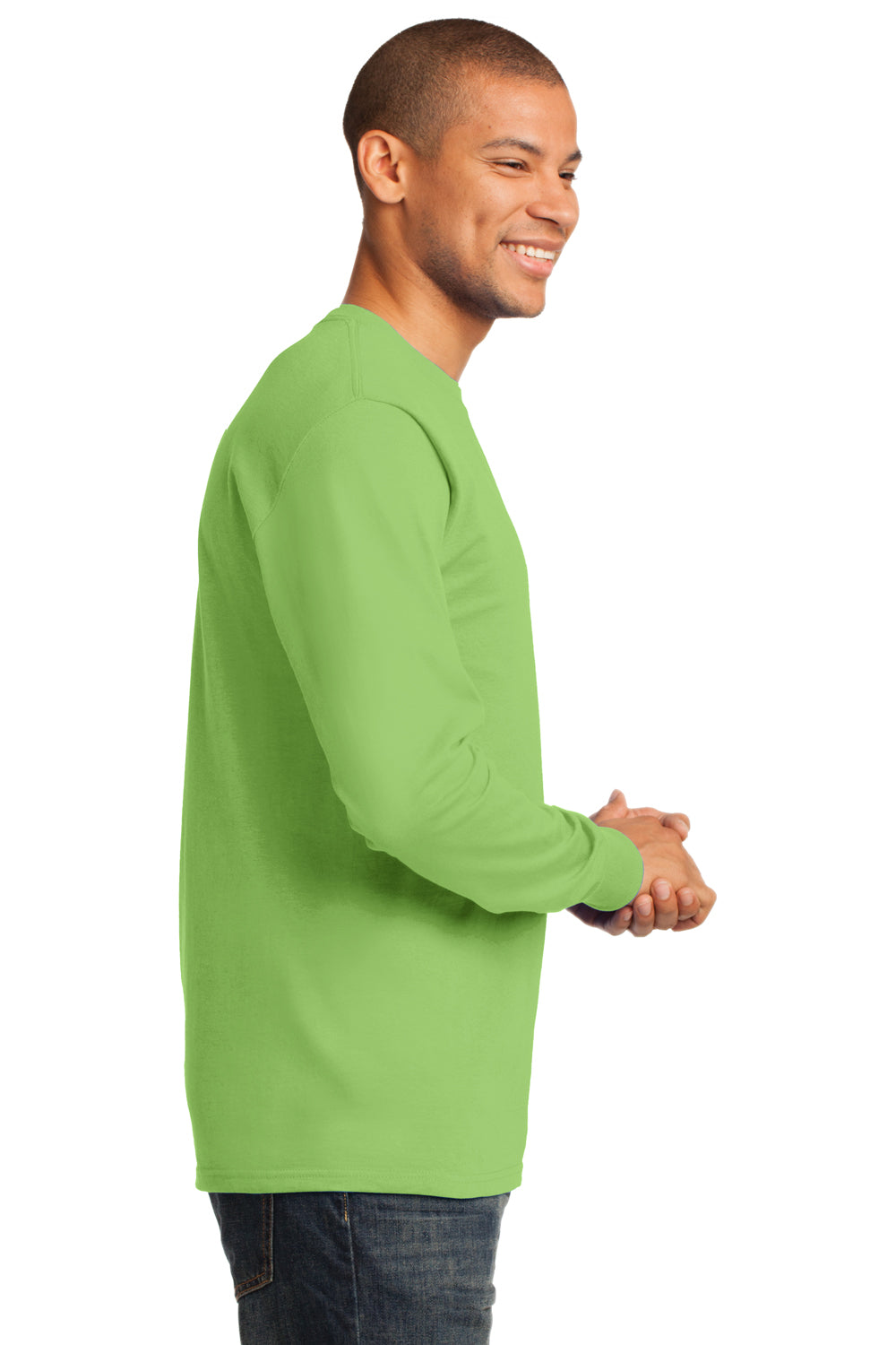 Port & Company PC61LS Mens Essential Long Sleeve Crewneck T-Shirt Lime Green Side