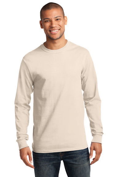 Port & Company PC61LS Mens Essential Long Sleeve Crewneck T-Shirt Natural Front