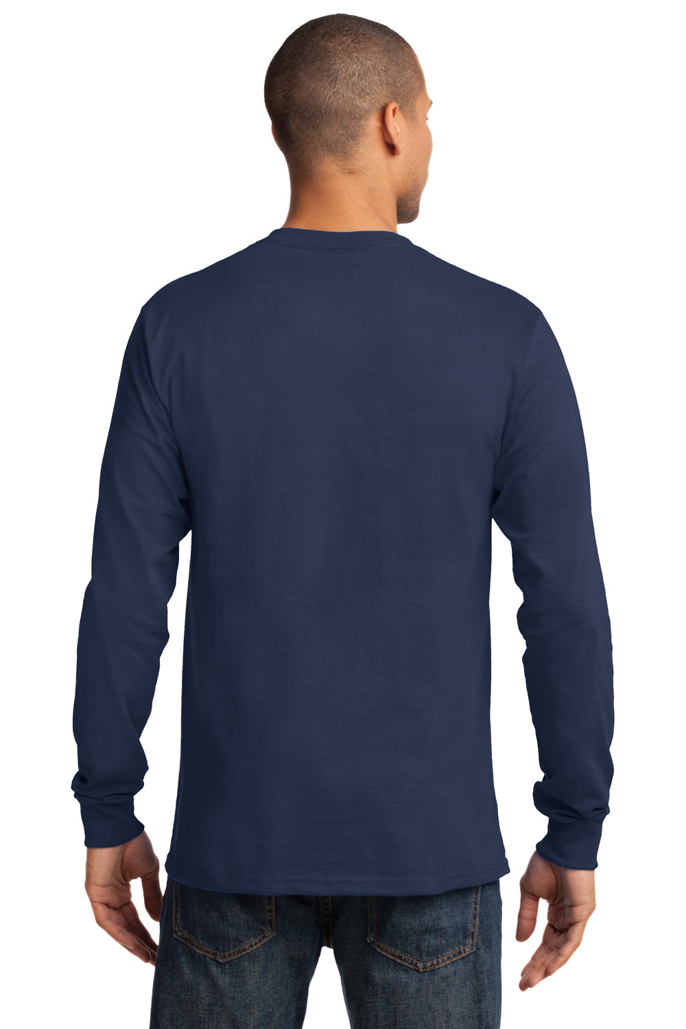Port & Company PC61LS Mens Essential Long Sleeve Crewneck T-Shirt Navy Blue Back