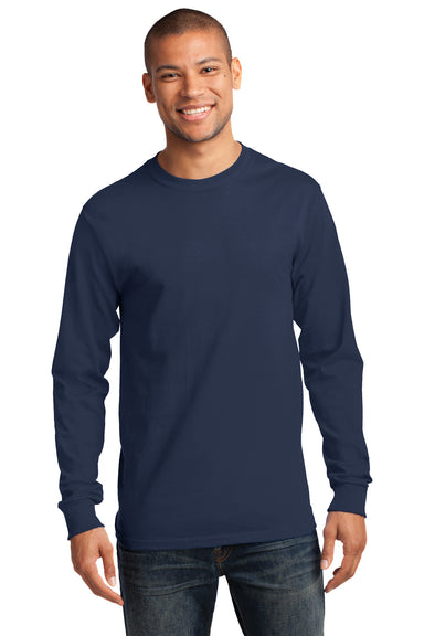 Port & Company PC61LS Mens Essential Long Sleeve Crewneck T-Shirt Navy Blue Front