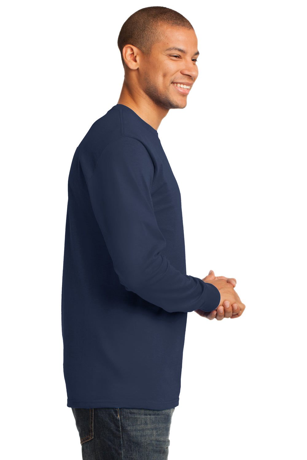 Port & Company PC61LS Mens Essential Long Sleeve Crewneck T-Shirt Navy Blue Side