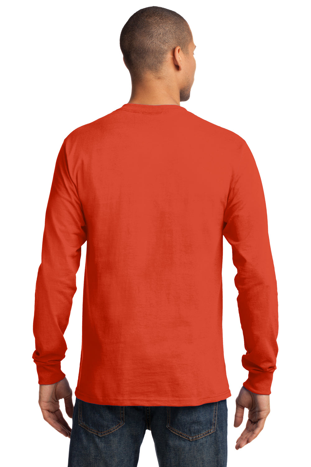 Port & Company PC61LS Mens Essential Long Sleeve Crewneck T-Shirt Orange Back