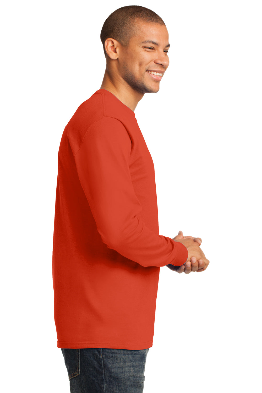 Port & Company PC61LS Mens Essential Long Sleeve Crewneck T-Shirt Orange Side