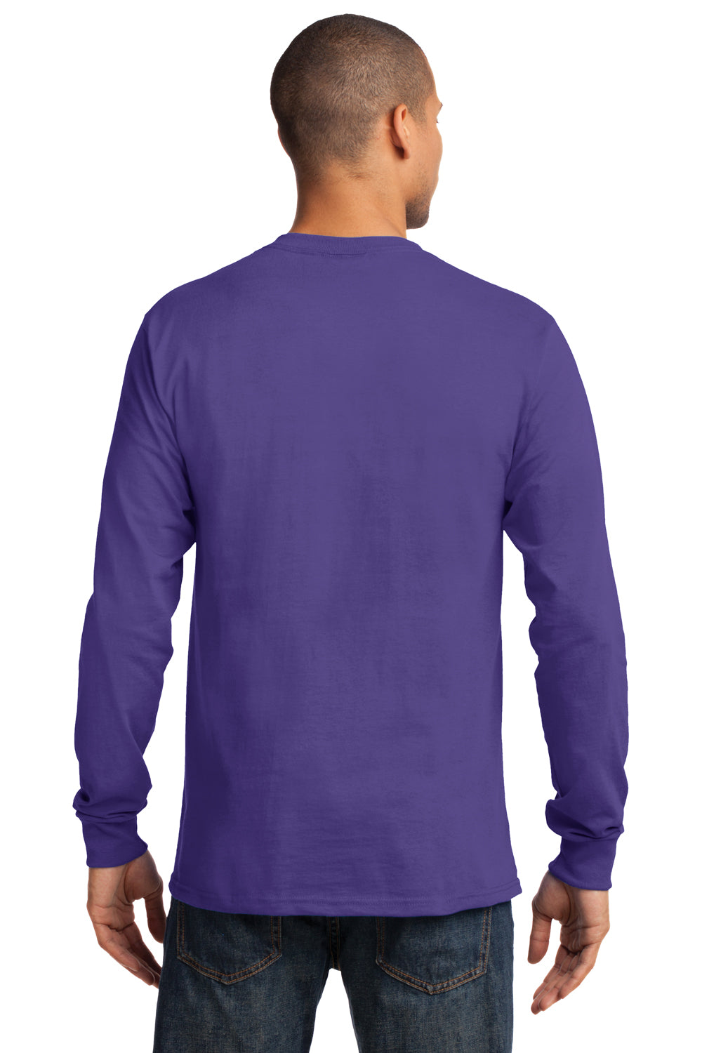 Port & Company PC61LS Mens Essential Long Sleeve Crewneck T-Shirt Purple Back