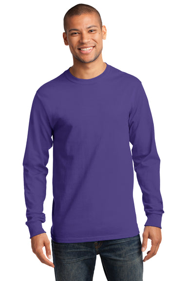 Port & Company PC61LS Mens Essential Long Sleeve Crewneck T-Shirt Purple Front