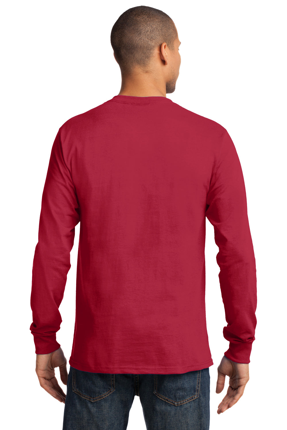 Port & Company PC61LS Mens Essential Long Sleeve Crewneck T-Shirt Red Back