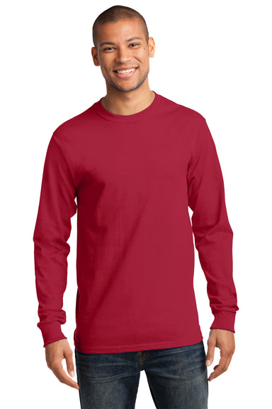Port & Company PC61LS Mens Essential Long Sleeve Crewneck T-Shirt Red Front