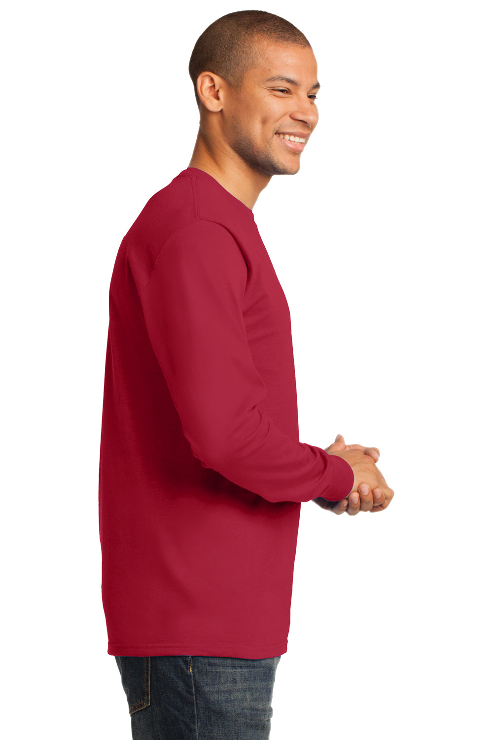 Port & Company PC61LS Mens Essential Long Sleeve Crewneck T-Shirt Red Side
