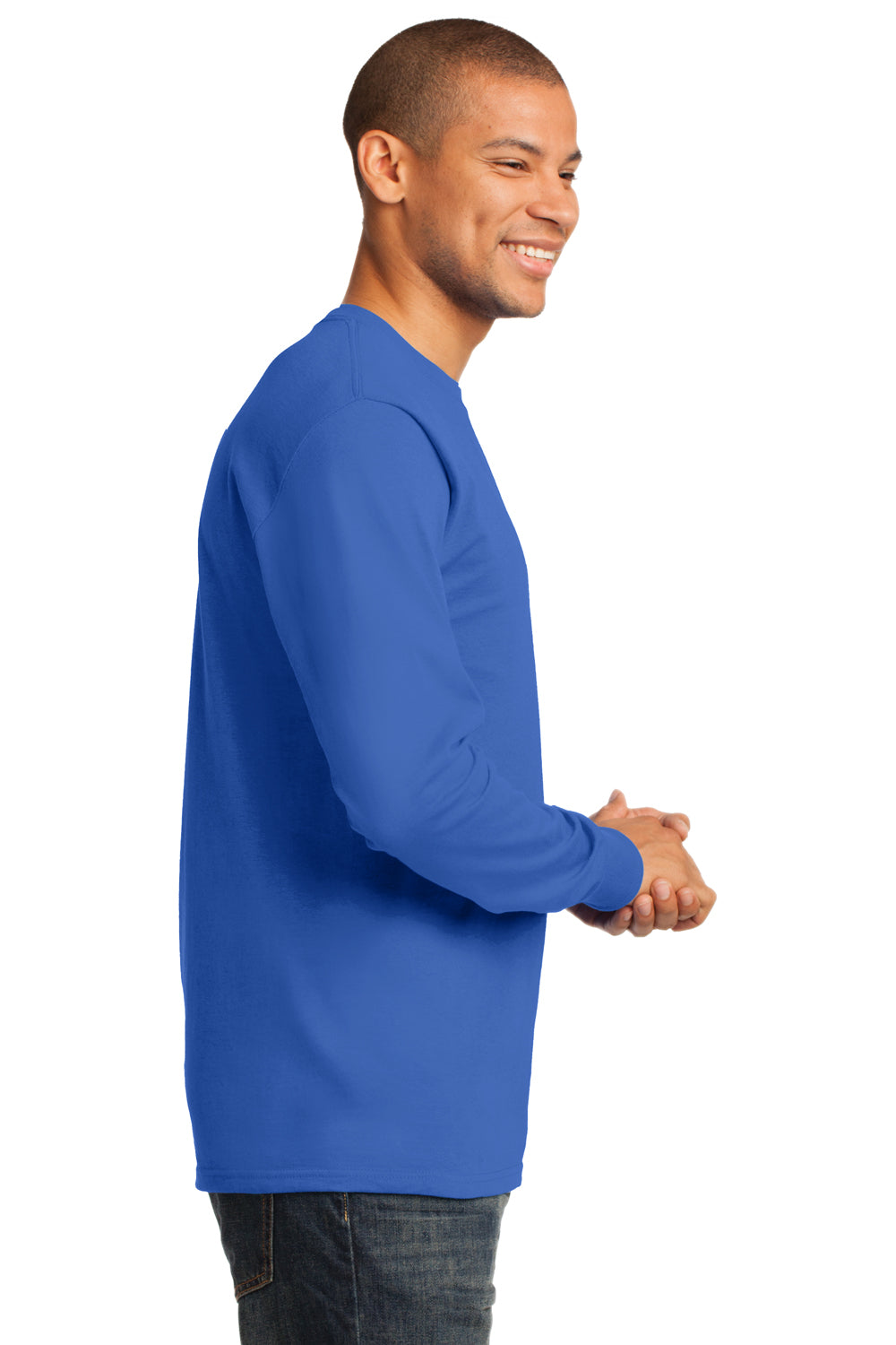 Port & Company PC61LS Mens Essential Long Sleeve Crewneck T-Shirt Royal Blue Side