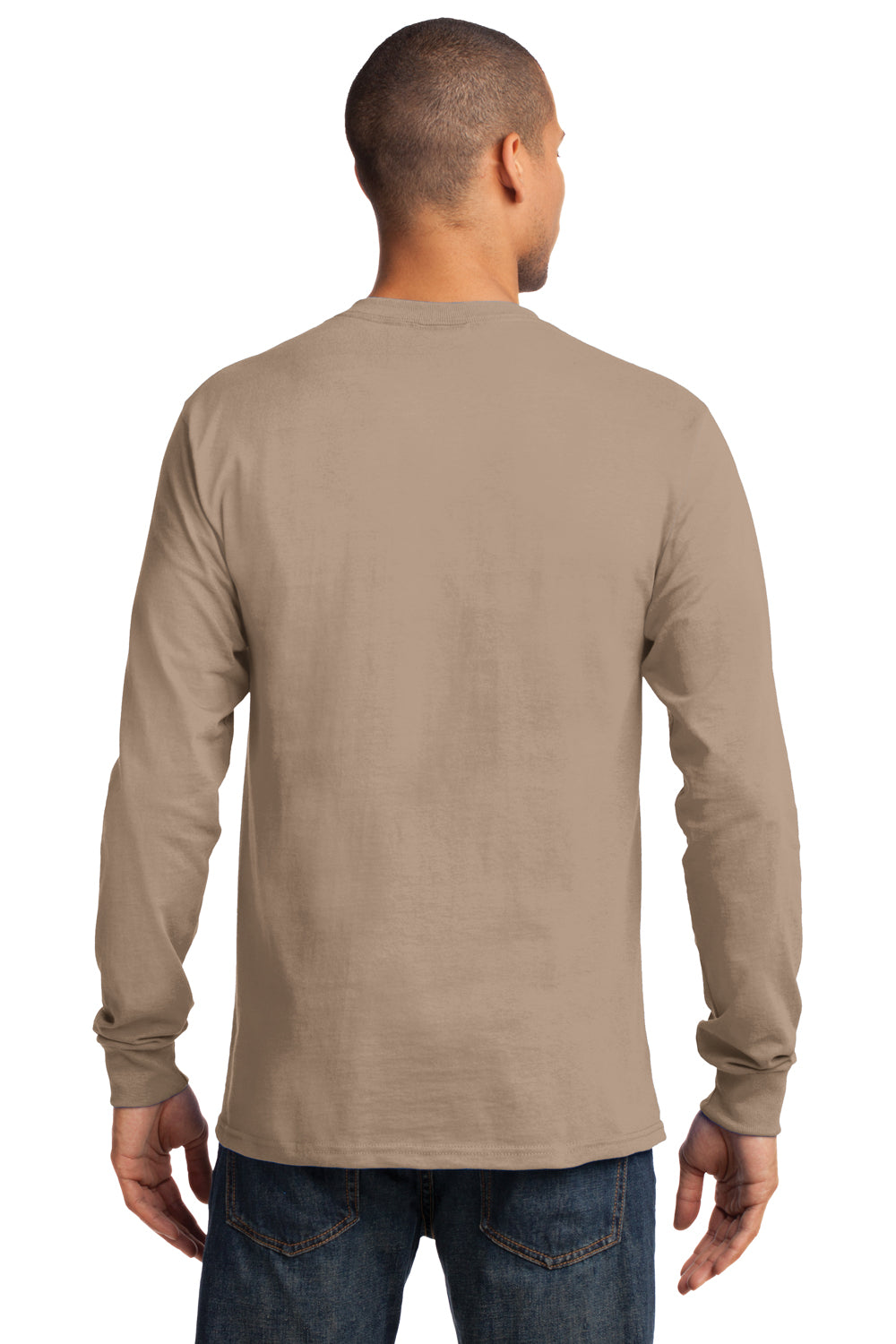 Port & Company PC61LS Mens Essential Long Sleeve Crewneck T-Shirt Sand Brown Back