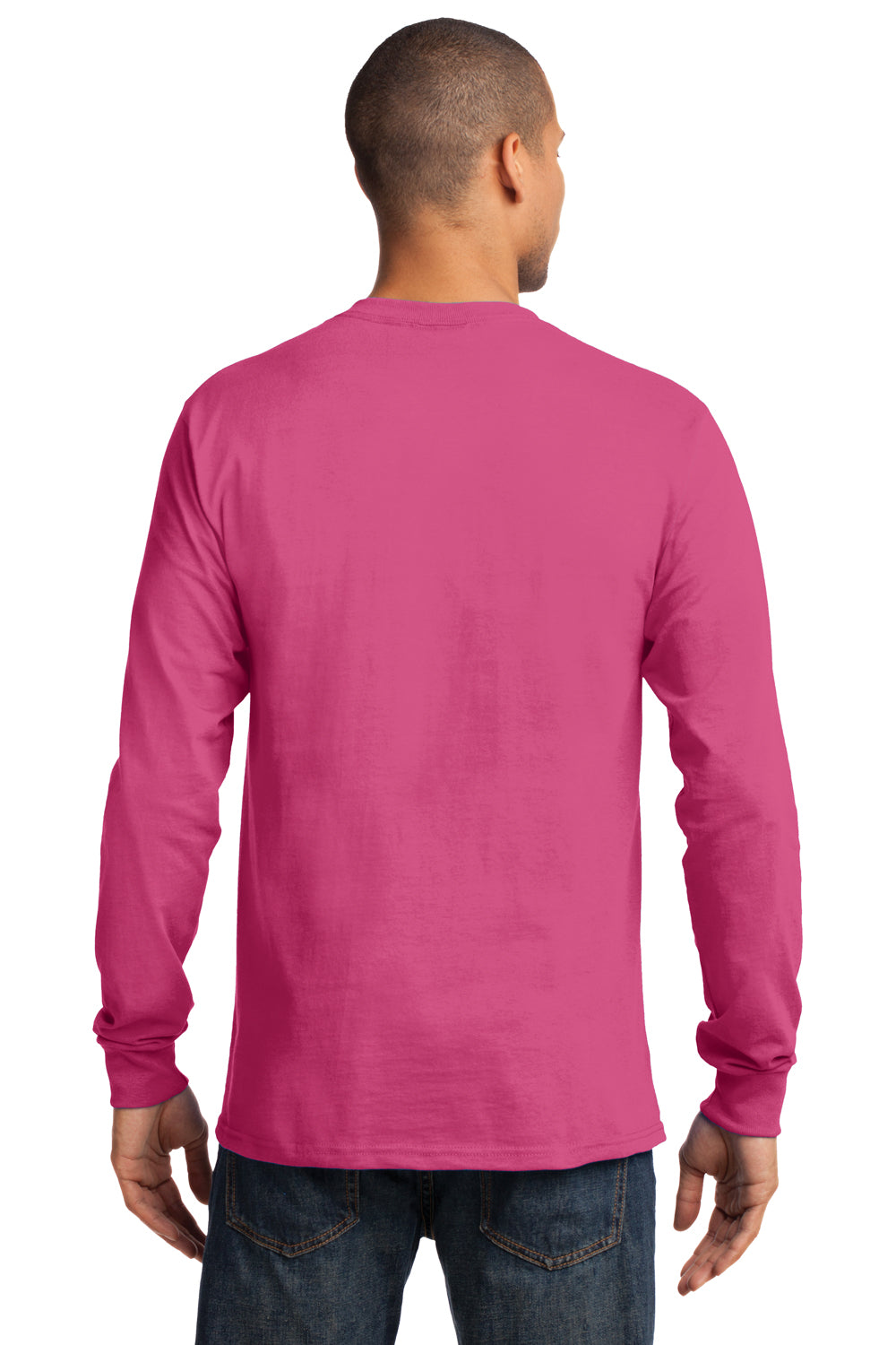 Port & Company PC61LS Mens Essential Long Sleeve Crewneck T-Shirt Sangria Pink Back