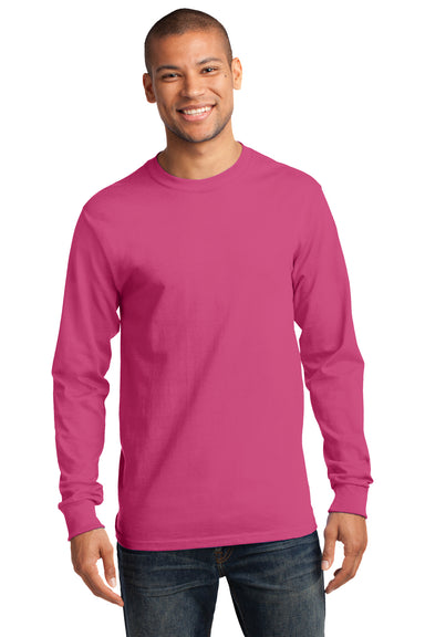 Port & Company PC61LS Mens Essential Long Sleeve Crewneck T-Shirt Sangria Pink Front