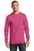 Port & Company PC61LS Mens Essential Long Sleeve Crewneck T-Shirt Sangria Pink Front