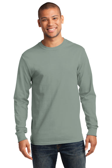 Port & Company PC61LS Mens Essential Long Sleeve Crewneck T-Shirt Stonewashed Green Front