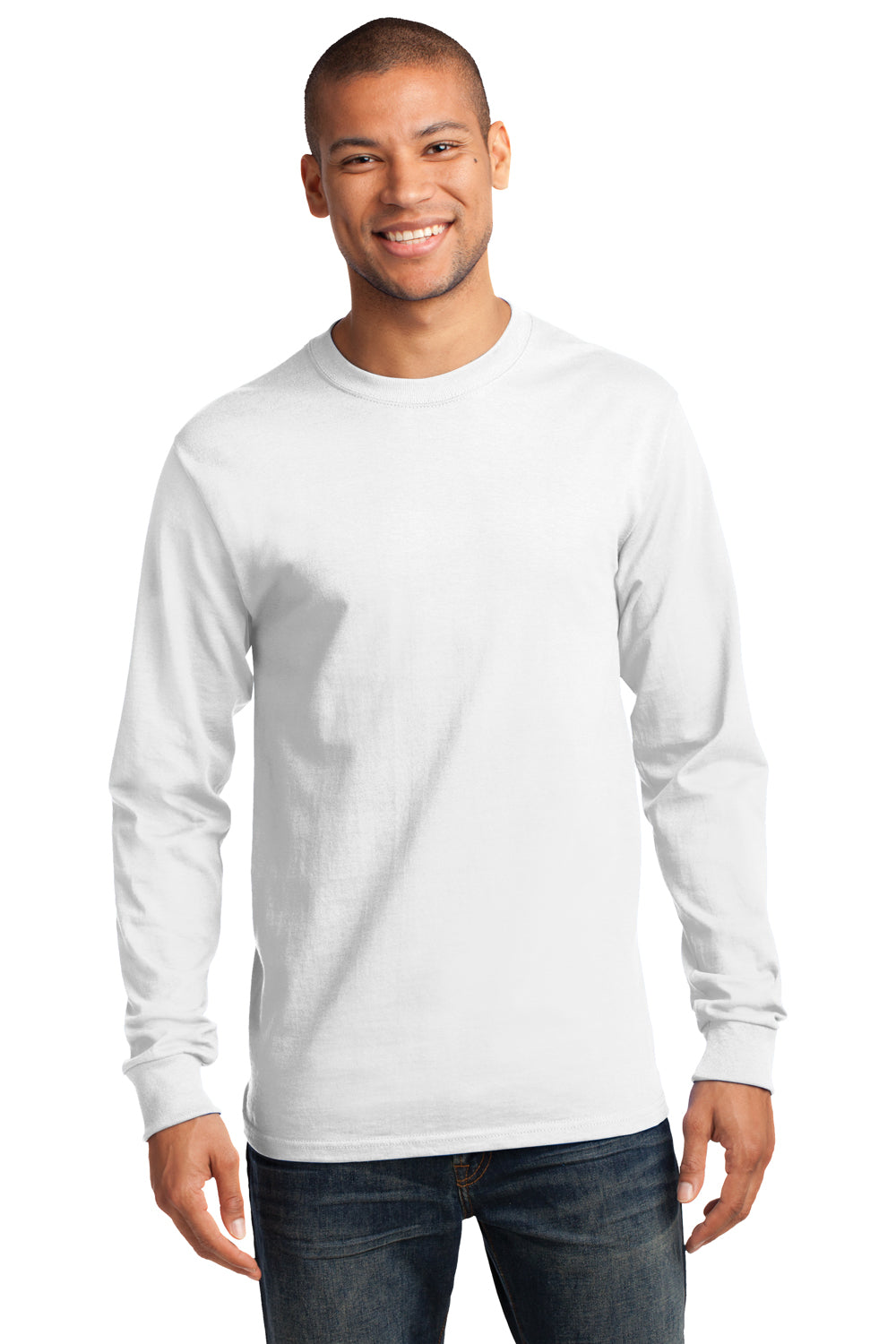Port & Company PC61LS Mens Essential Long Sleeve Crewneck T-Shirt White Front