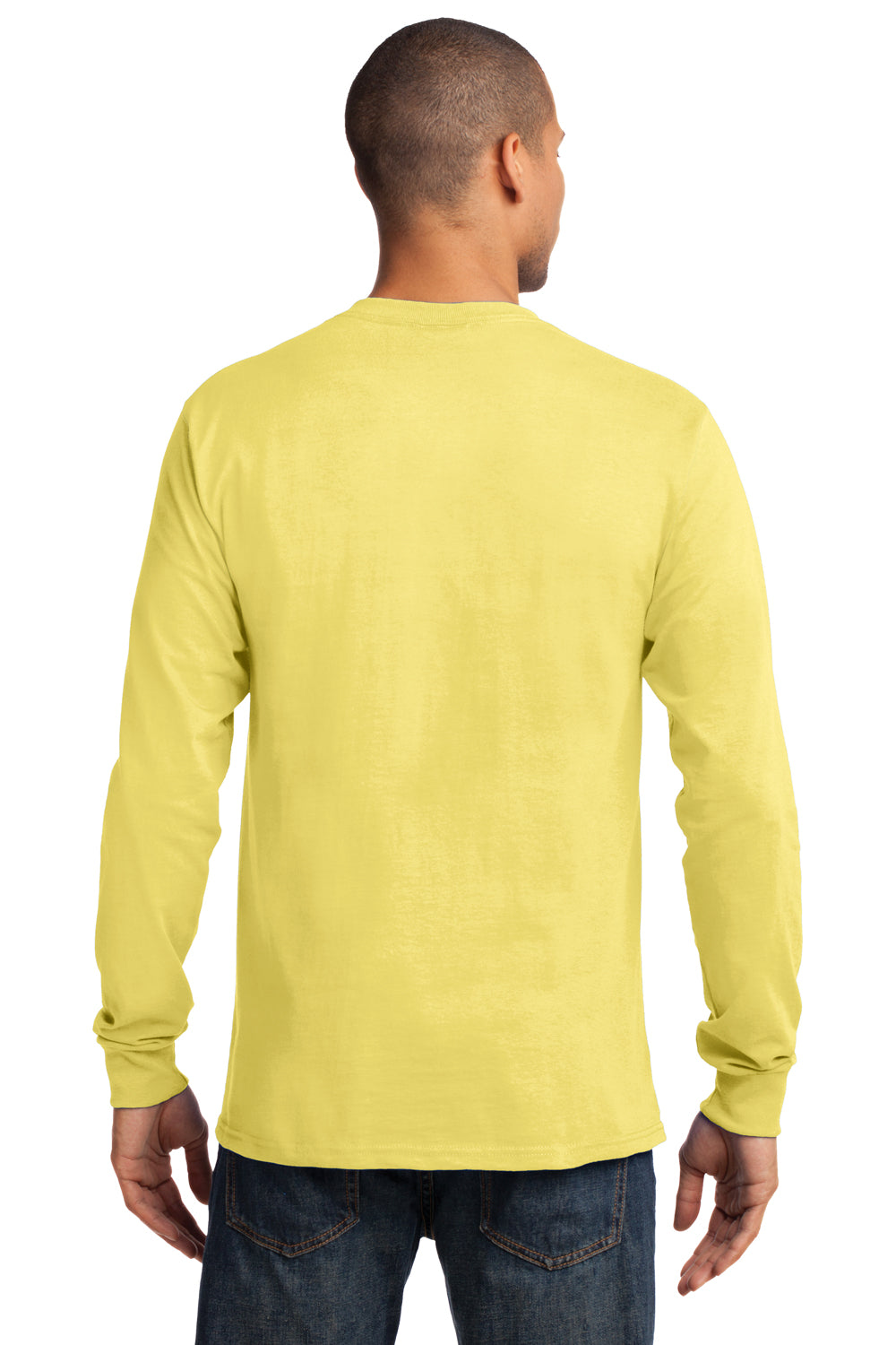 Port & Company PC61LS Mens Essential Long Sleeve Crewneck T-Shirt Yellow Back
