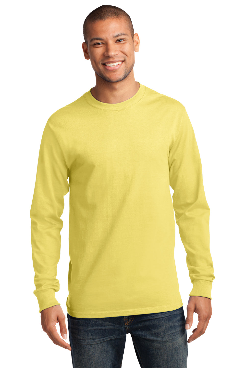 Port & Company PC61LS Mens Essential Long Sleeve Crewneck T-Shirt Yellow Front