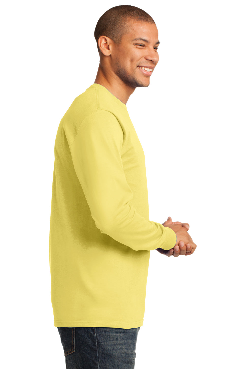 Port & Company PC61LS Mens Essential Long Sleeve Crewneck T-Shirt Yellow Side