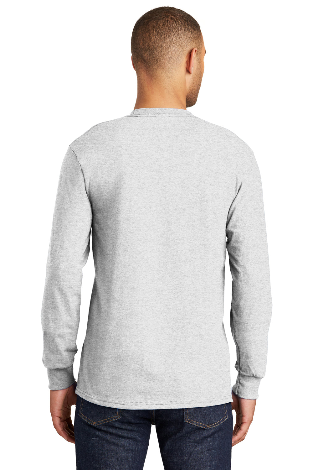 Port & Company PC61LSP Mens Essential Long Sleeve Crewneck T-Shirt w/ Pocket Ash Grey Back
